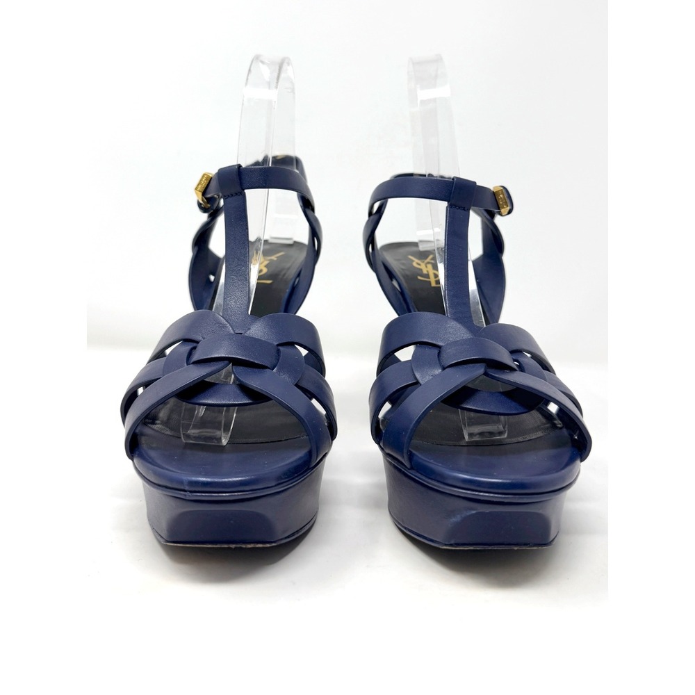 Saint‎ Laurent Tribute Blue Leather Platform Sandals Heels 39.5 - Picture 4 of 11